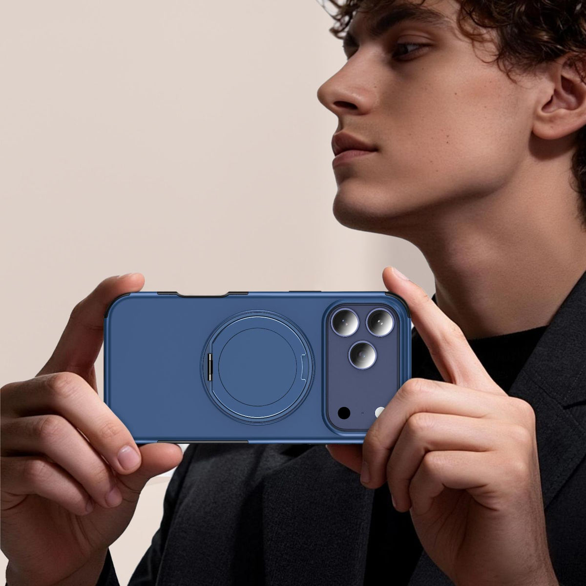 Compatible with iPhone 18 Pro Max Magnetic 360 Rotating Holder Phone Case - Blue