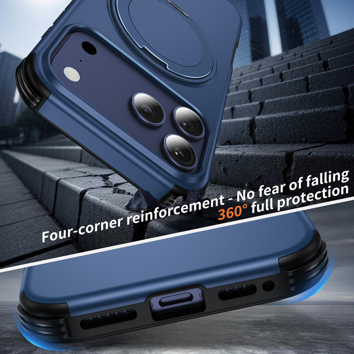 Compatible with iPhone 18 Pro Max Magnetic 360 Rotating Holder Phone Case - Blue