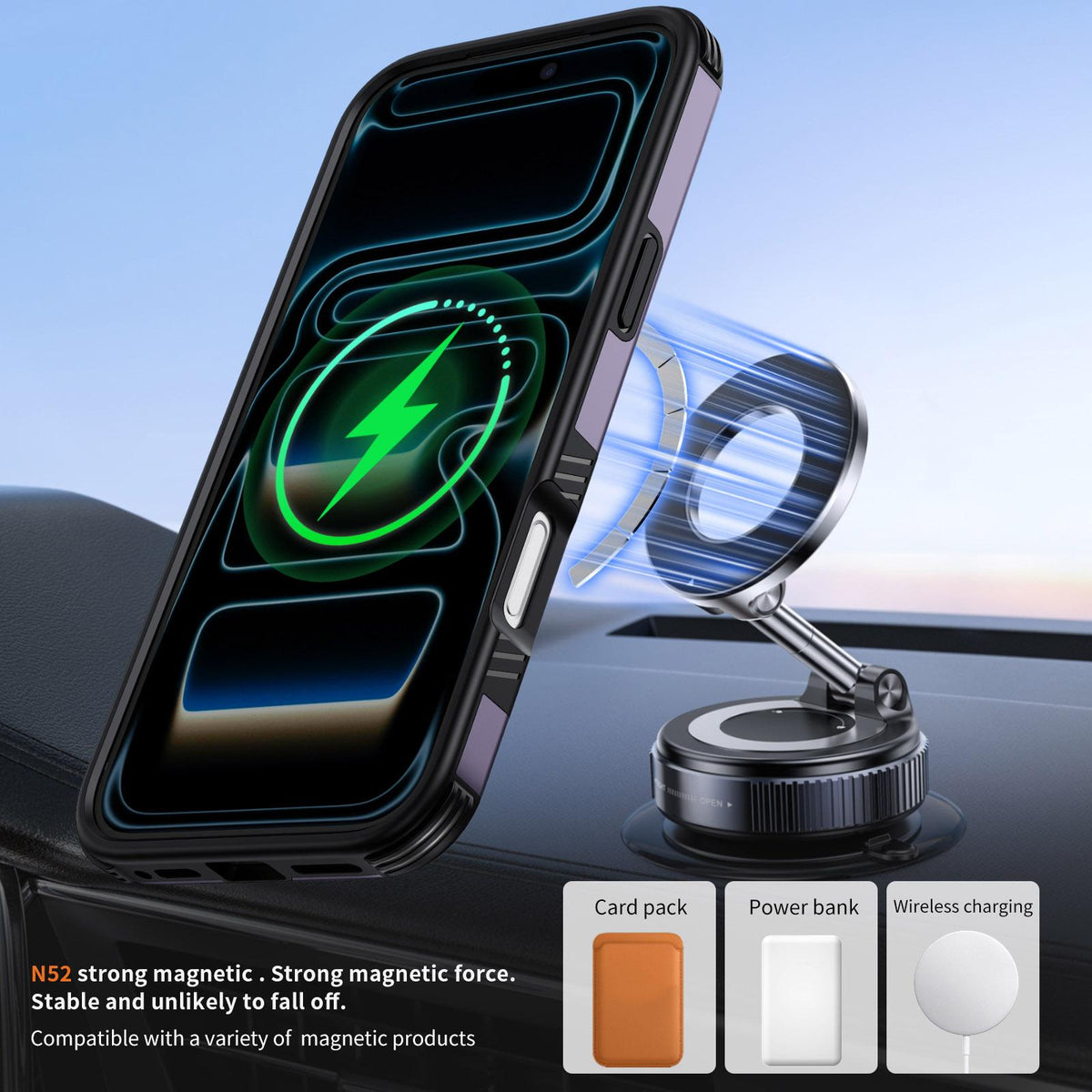 Compatible with iPhone 18 Pro Max Magnetic 360 Rotating Holder Phone Case - Light Purple