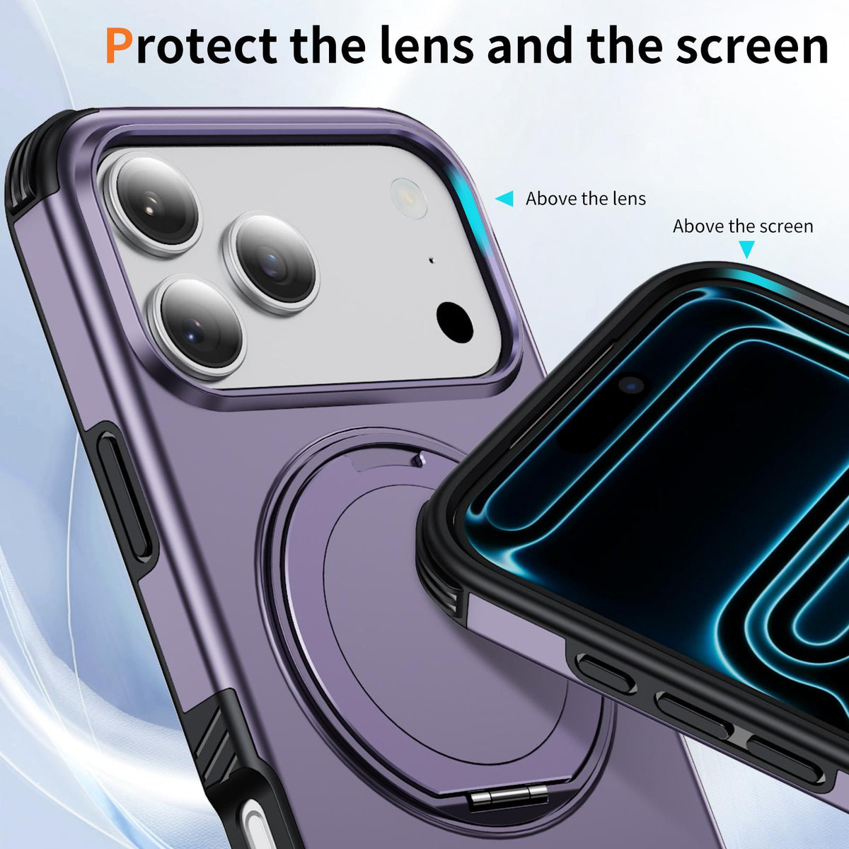 Compatible with iPhone 18 Pro Max Magnetic 360 Rotating Holder Phone Case - Light Purple