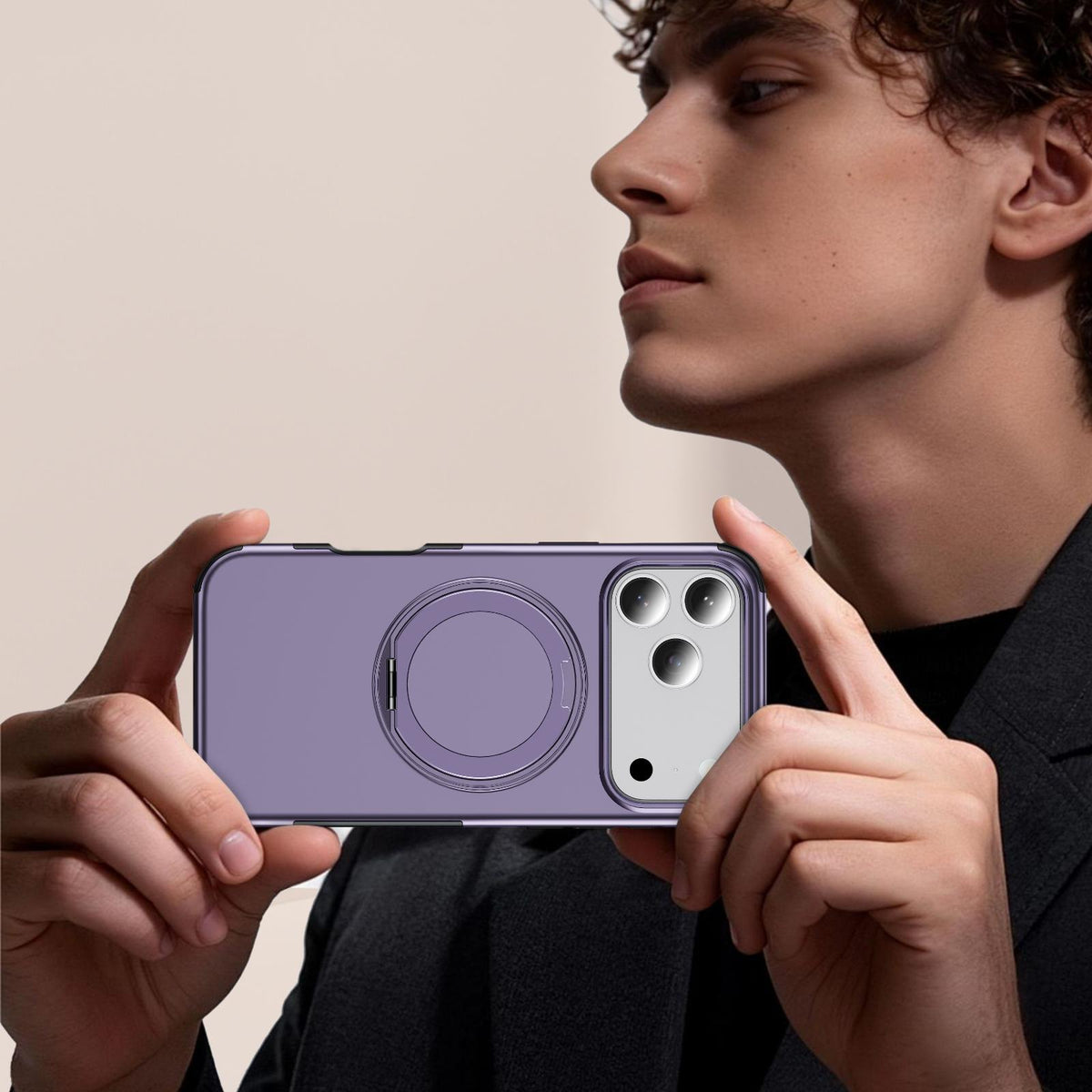 Compatible with iPhone 18 Pro Max Magnetic 360 Rotating Holder Phone Case - Light Purple