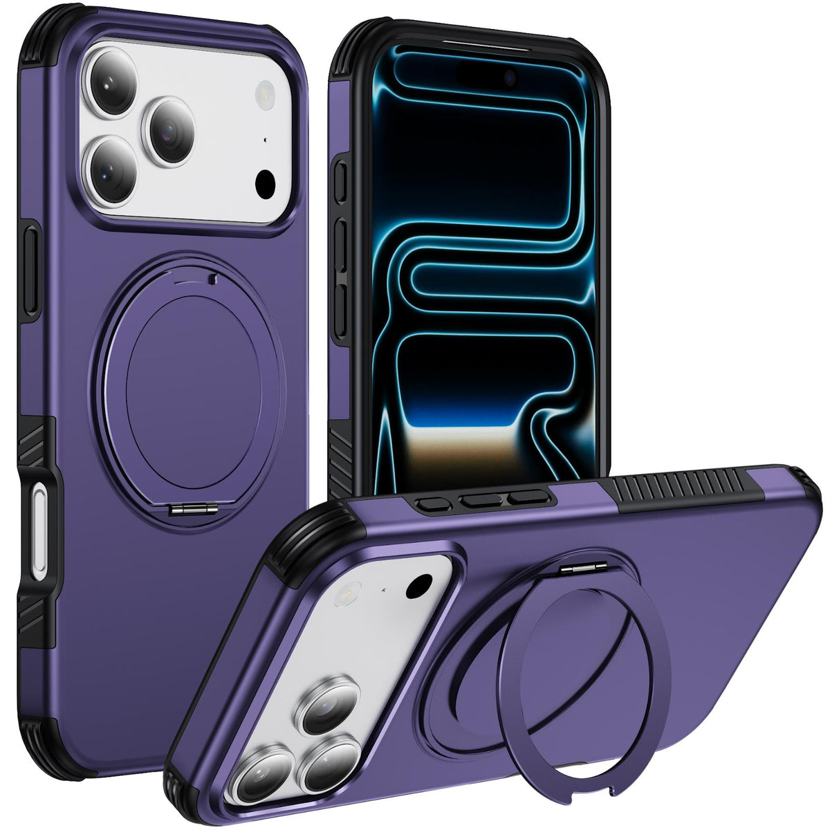 Compatible with iPhone 18 Pro Max Magnetic 360 Rotating Holder Phone Case - Dark Purple