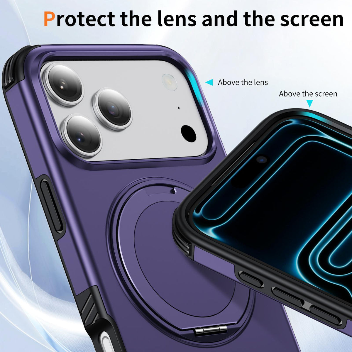 Compatible with iPhone 18 Pro Max Magnetic 360 Rotating Holder Phone Case - Dark Purple