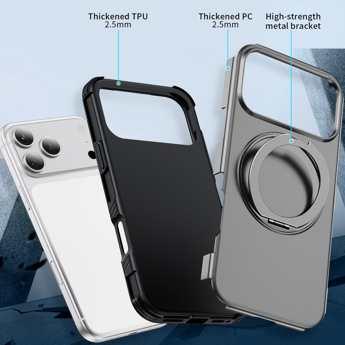 Compatible with iPhone 18 Pro Max Magnetic 360 Rotating Holder Phone Case - Silver
