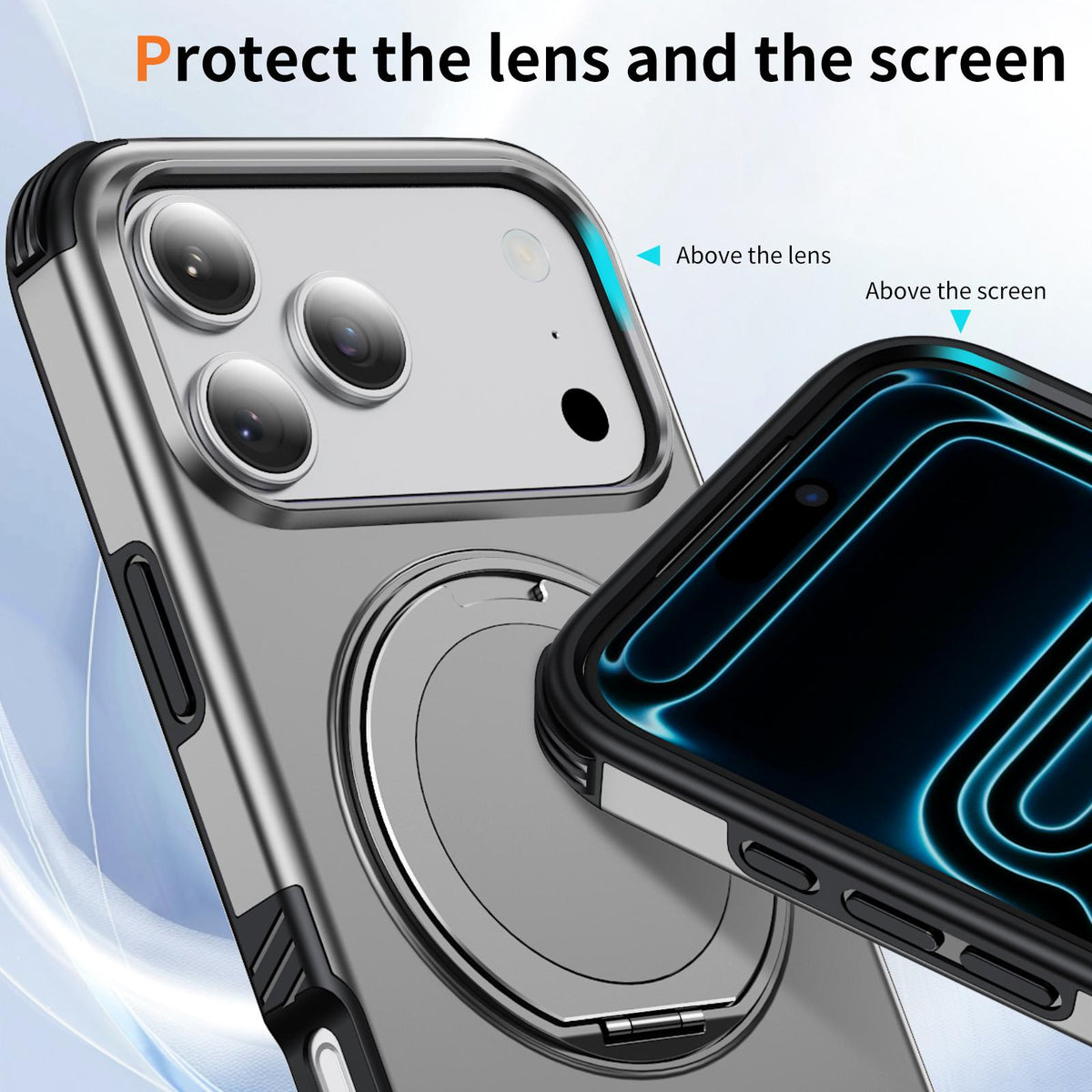 Compatible with iPhone 18 Pro Max Magnetic 360 Rotating Holder Phone Case - Silver