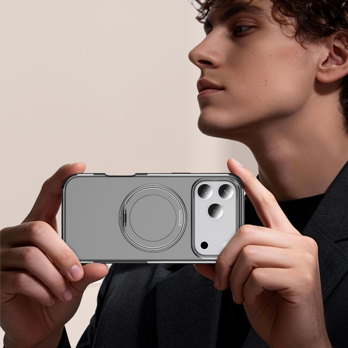 Compatible with iPhone 18 Pro Max Magnetic 360 Rotating Holder Phone Case - Silver