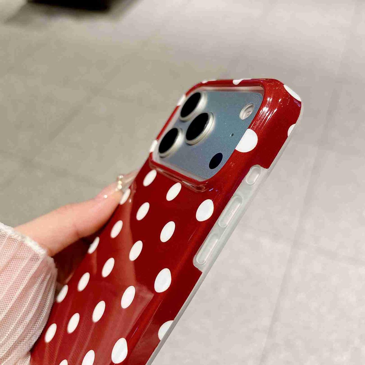 Compatible with iPhone 18 Pro Max Full Coverage IMD Printed Retro Large Dots Pattern TPU Phone Case - Red