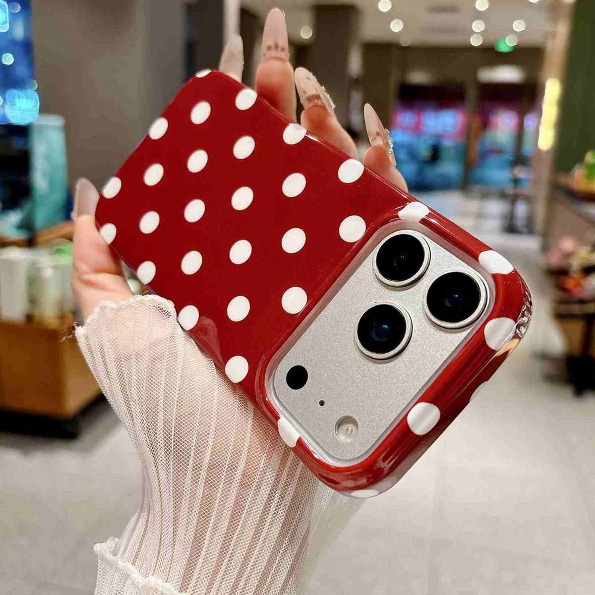 Compatible with iPhone 18 Pro Max Full Coverage IMD Printed Retro Large Dots Pattern TPU Phone Case - Red