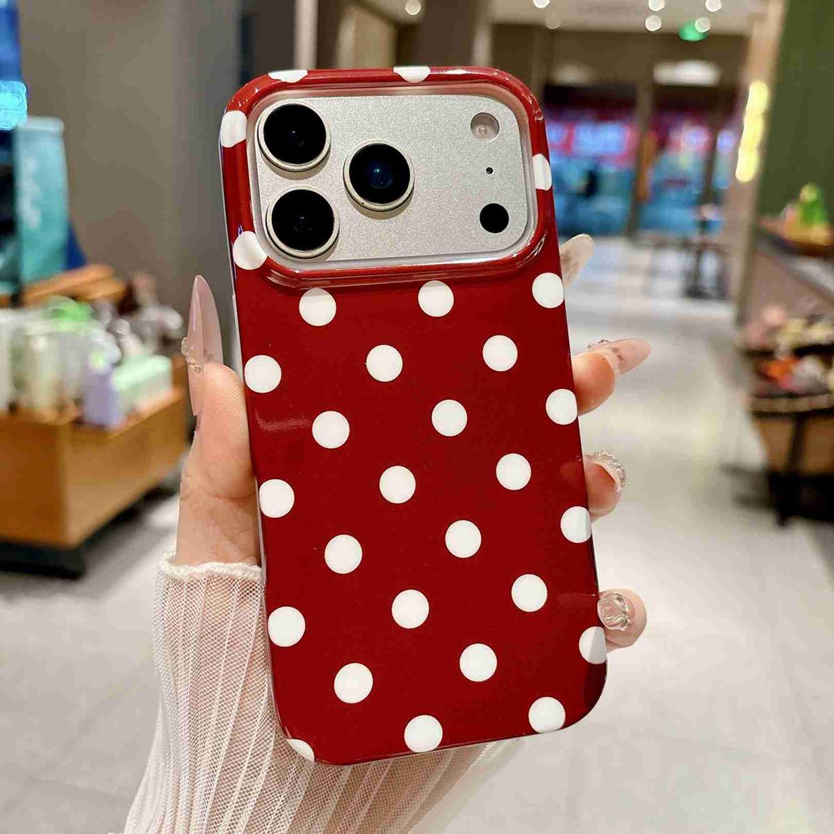 Compatible with iPhone 18 Pro Max Full Coverage IMD Printed Retro Large Dots Pattern TPU Phone Case - Red