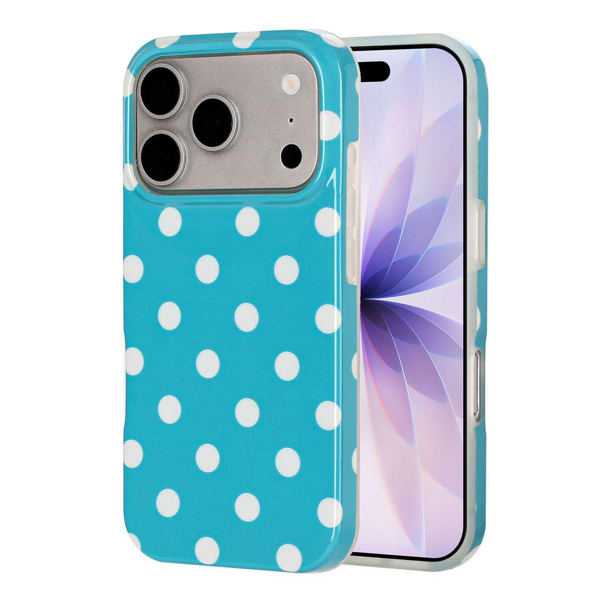 Compatible with iPhone 18 Pro Max Full Coverage IMD Printed Retro Large Dots Pattern TPU Phone Case - Blue