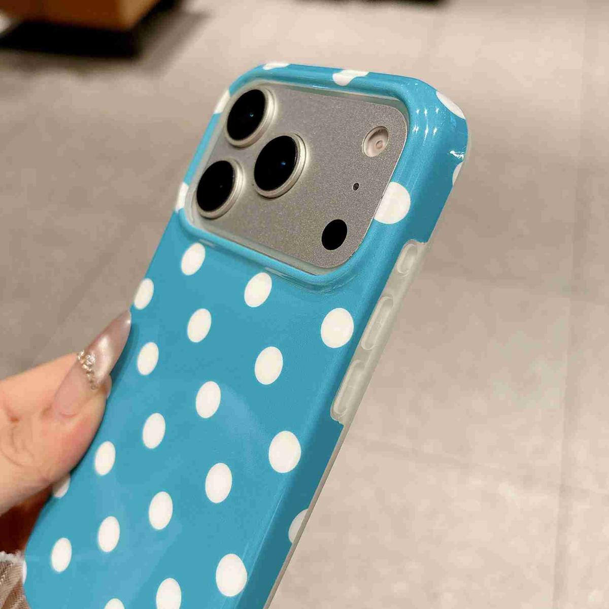 Compatible with iPhone 18 Pro Max Full Coverage IMD Printed Retro Large Dots Pattern TPU Phone Case - Blue