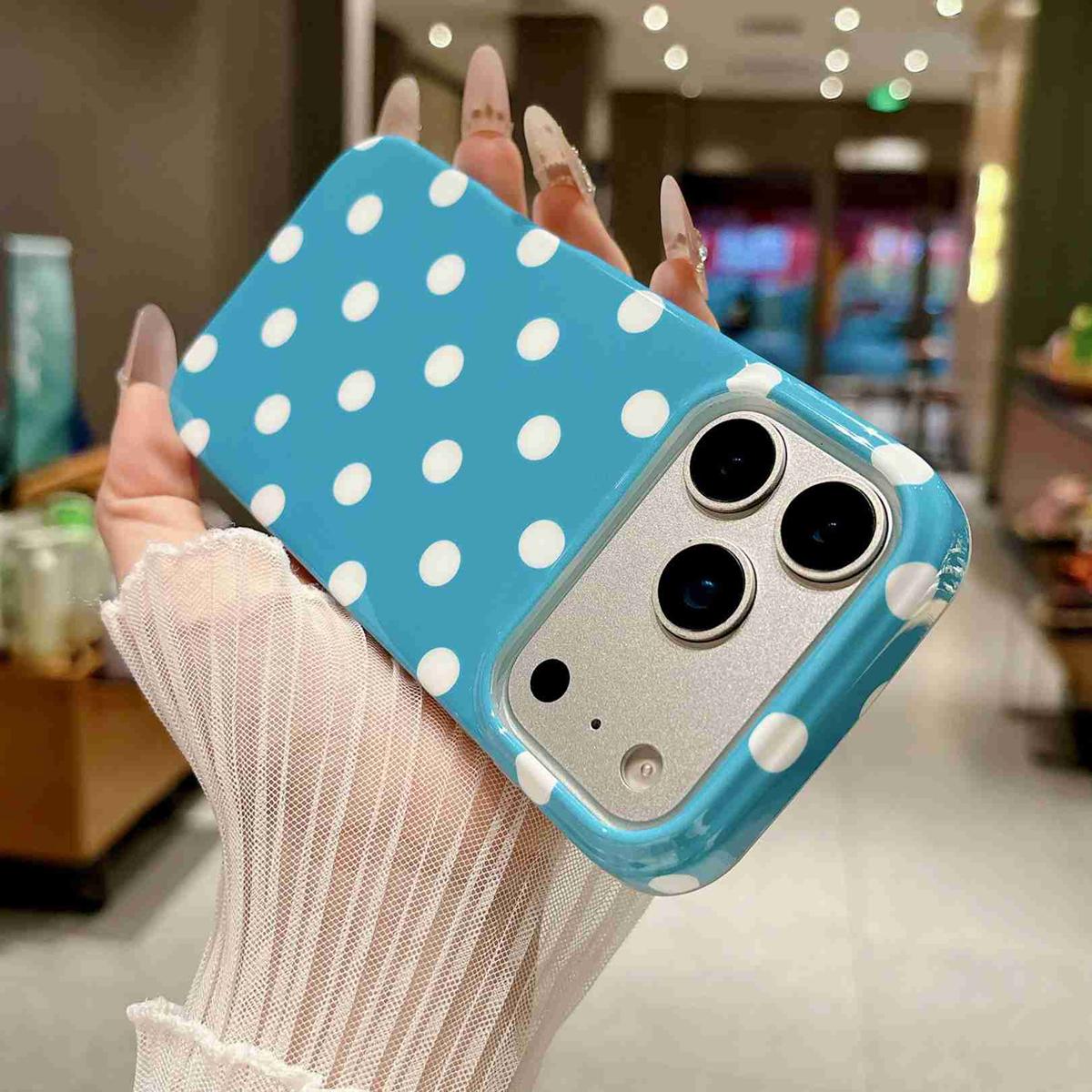 Compatible with iPhone 18 Pro Max Full Coverage IMD Printed Retro Large Dots Pattern TPU Phone Case - Blue