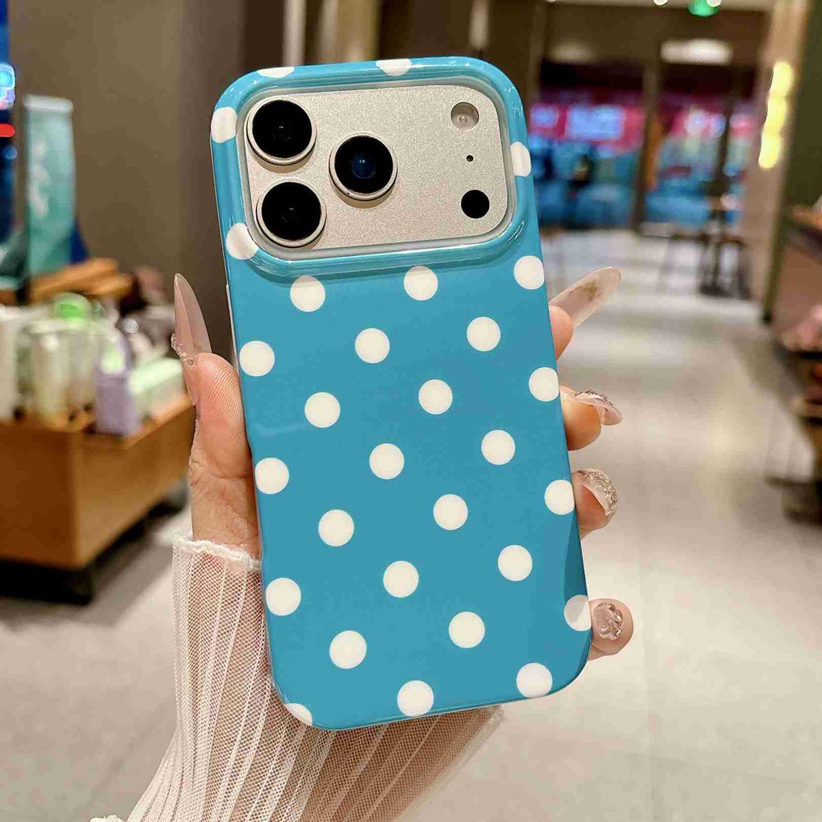 Compatible with iPhone 18 Pro Max Full Coverage IMD Printed Retro Large Dots Pattern TPU Phone Case - Blue