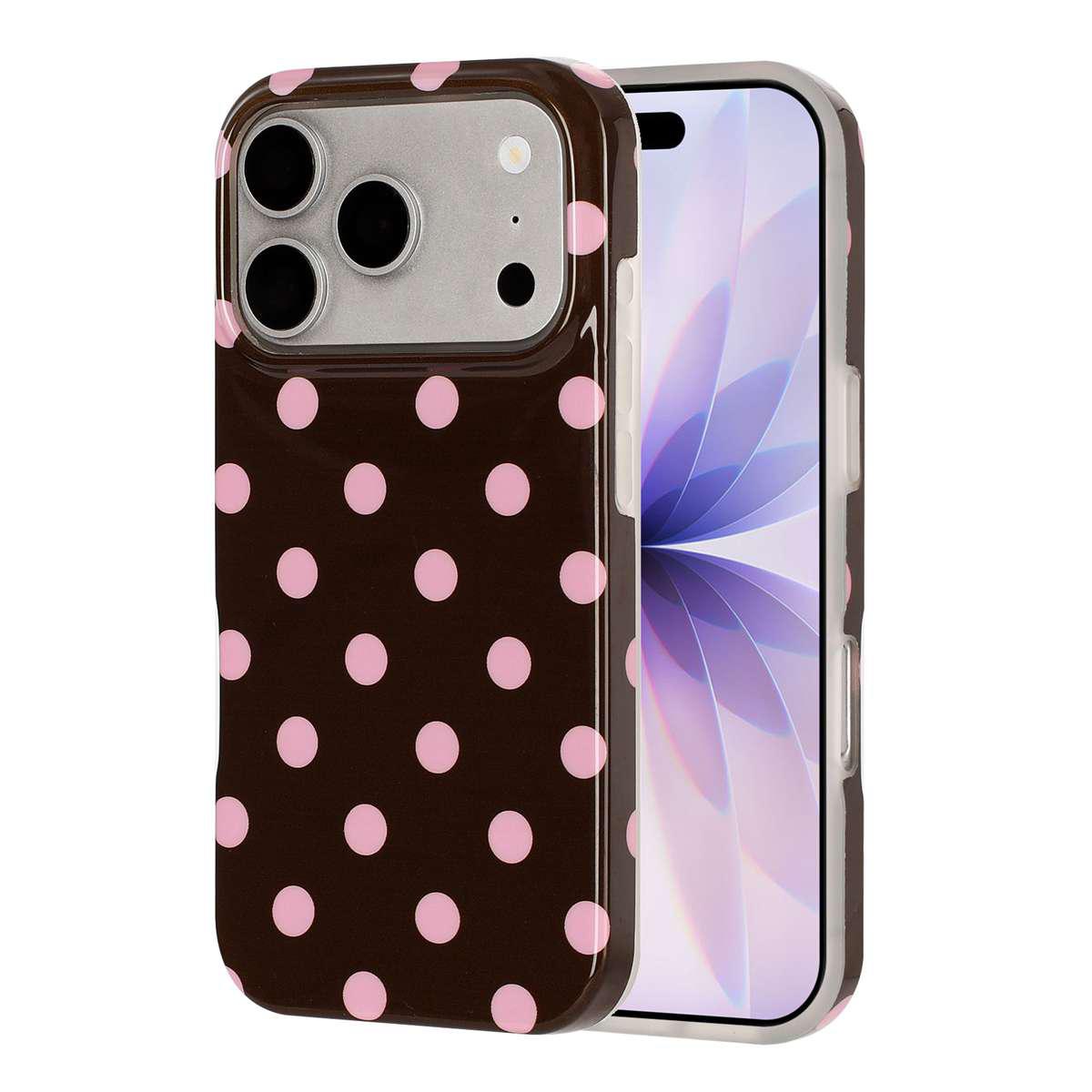 Compatible with iPhone 18 Pro Max Full Coverage IMD Printed Retro Large Dots Pattern TPU Phone Case - Coffee