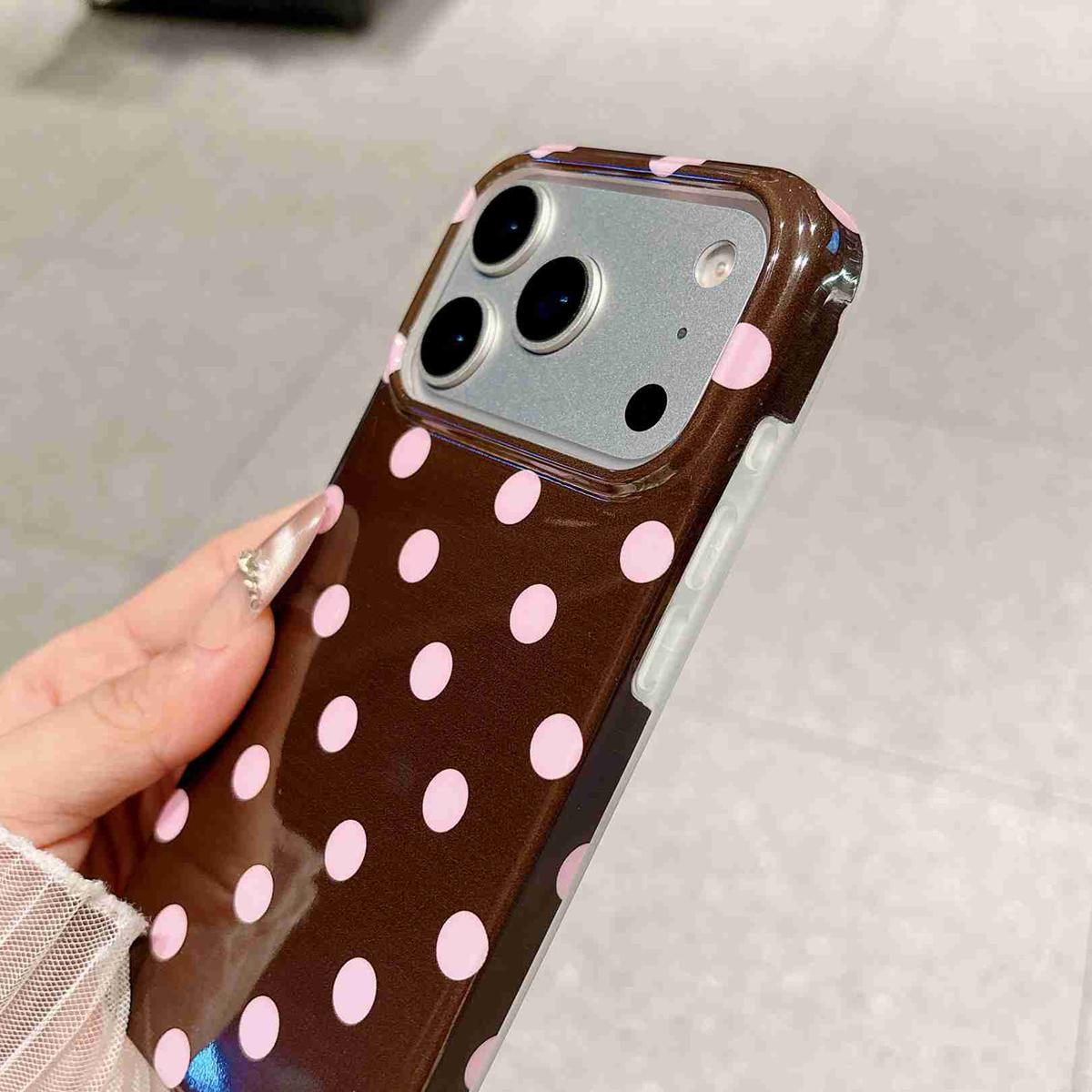 Compatible with iPhone 18 Pro Max Full Coverage IMD Printed Retro Large Dots Pattern TPU Phone Case - Coffee