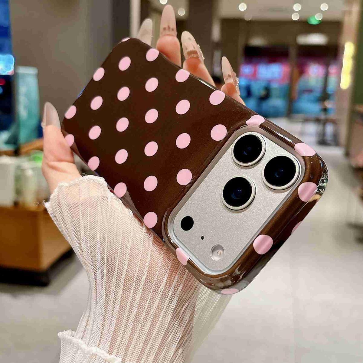 Compatible with iPhone 18 Pro Max Full Coverage IMD Printed Retro Large Dots Pattern TPU Phone Case - Coffee
