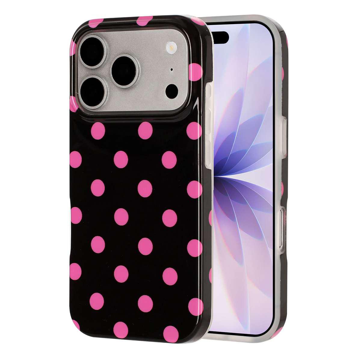 Compatible with iPhone 18 Pro Max Full Coverage IMD Printed Retro Large Dots Pattern TPU Phone Case - Black