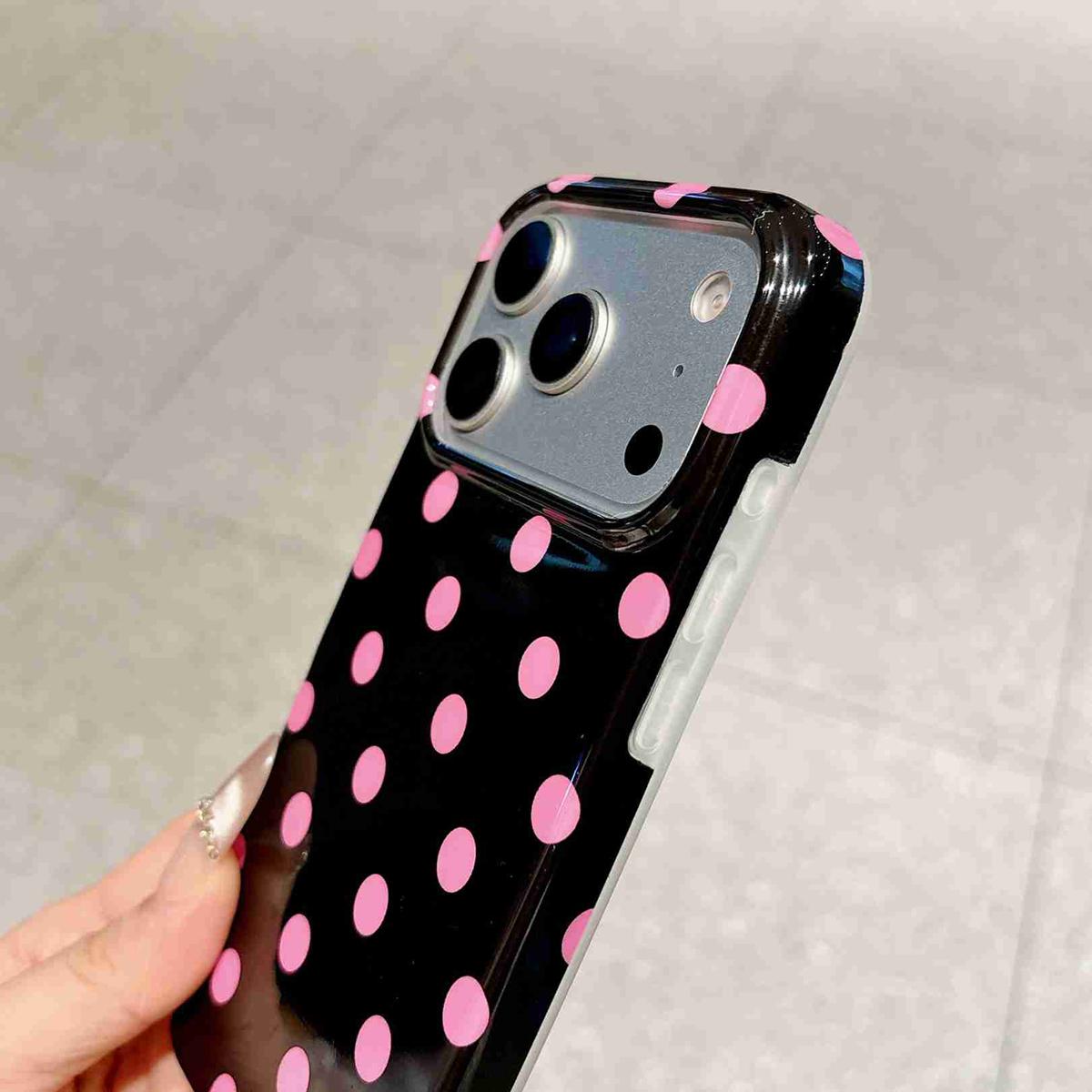 Compatible with iPhone 18 Pro Max Full Coverage IMD Printed Retro Large Dots Pattern TPU Phone Case - Black
