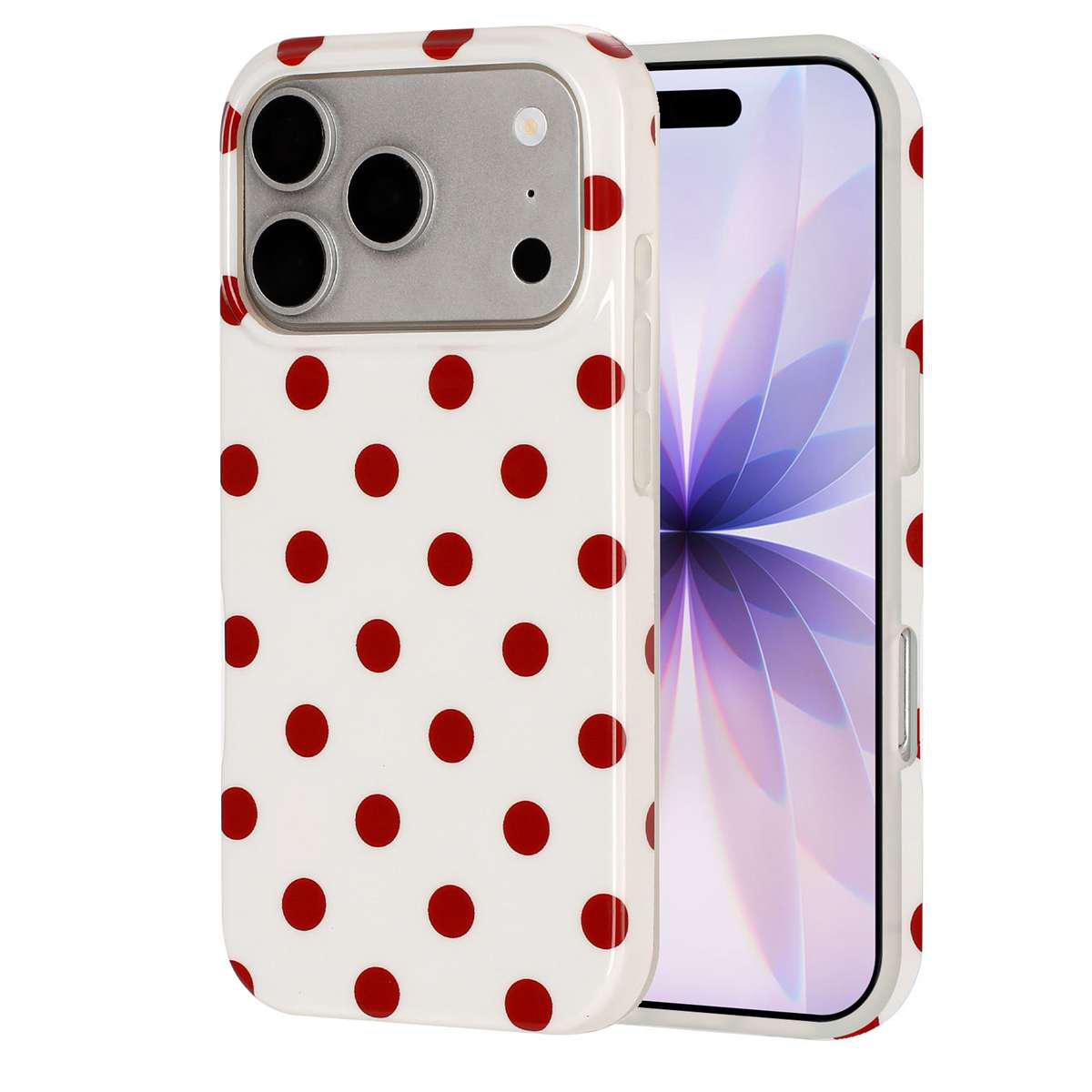 Compatible with iPhone 18 Pro Max Full Coverage IMD Printed Retro Large Dots Pattern TPU Phone Case - White