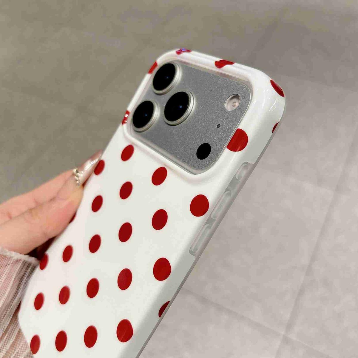 Compatible with iPhone 18 Pro Max Full Coverage IMD Printed Retro Large Dots Pattern TPU Phone Case - White