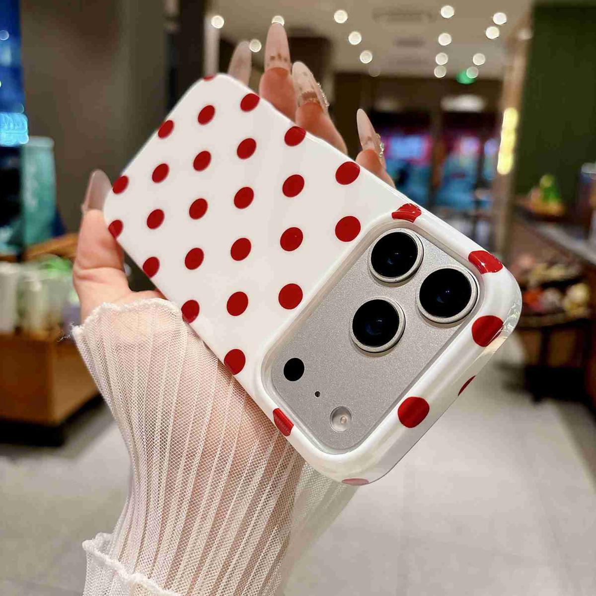 Compatible with iPhone 18 Pro Max Full Coverage IMD Printed Retro Large Dots Pattern TPU Phone Case - White