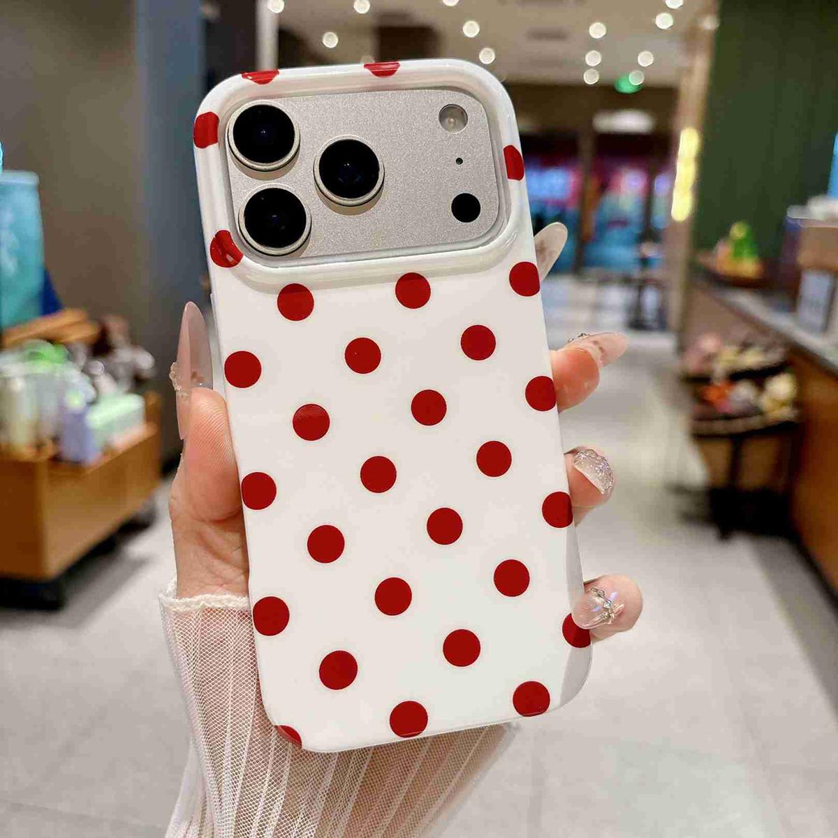 Compatible with iPhone 18 Pro Max Full Coverage IMD Printed Retro Large Dots Pattern TPU Phone Case - White