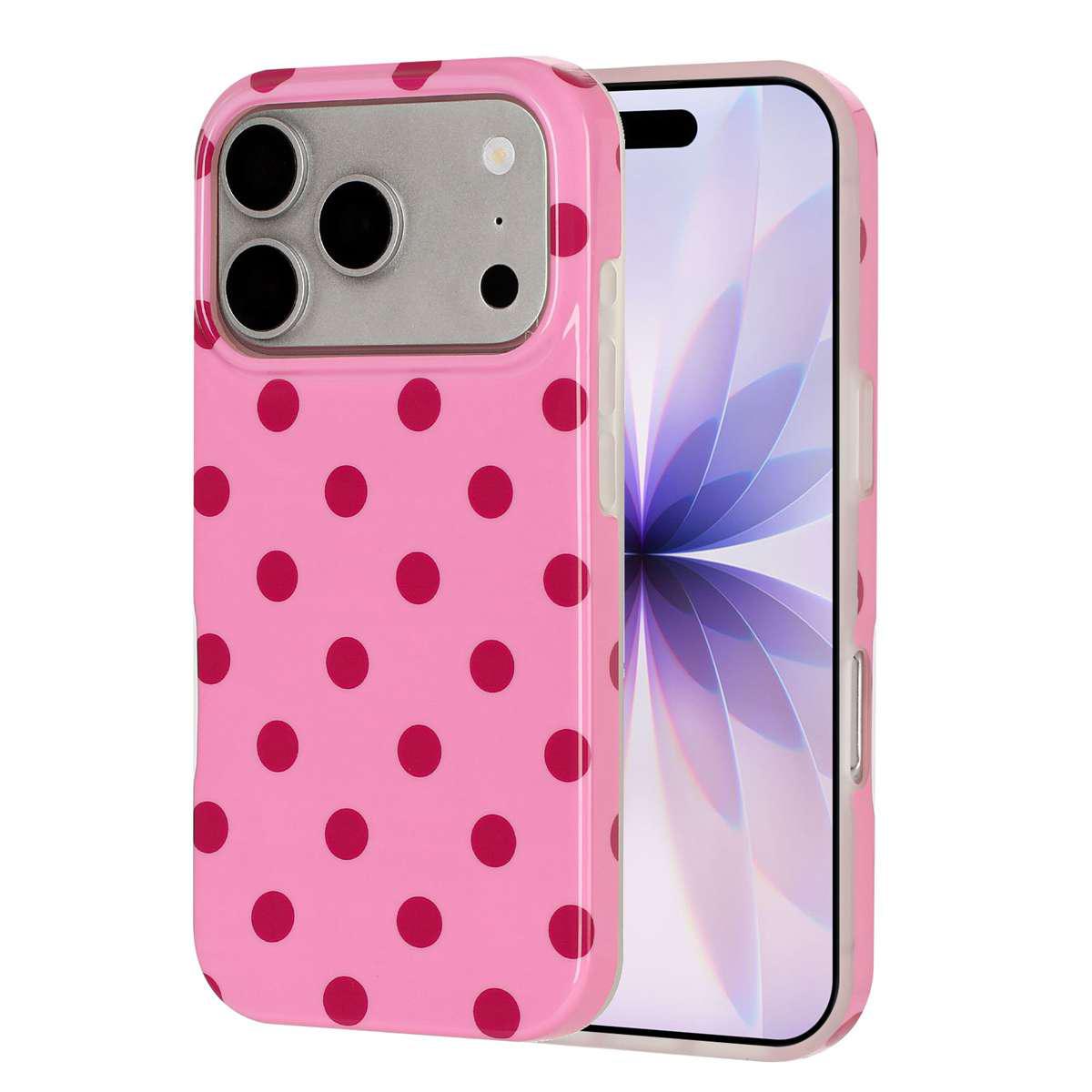 Compatible with iPhone 18 Pro Max Full Coverage IMD Printed Retro Large Dots Pattern TPU Phone Case - Pink
