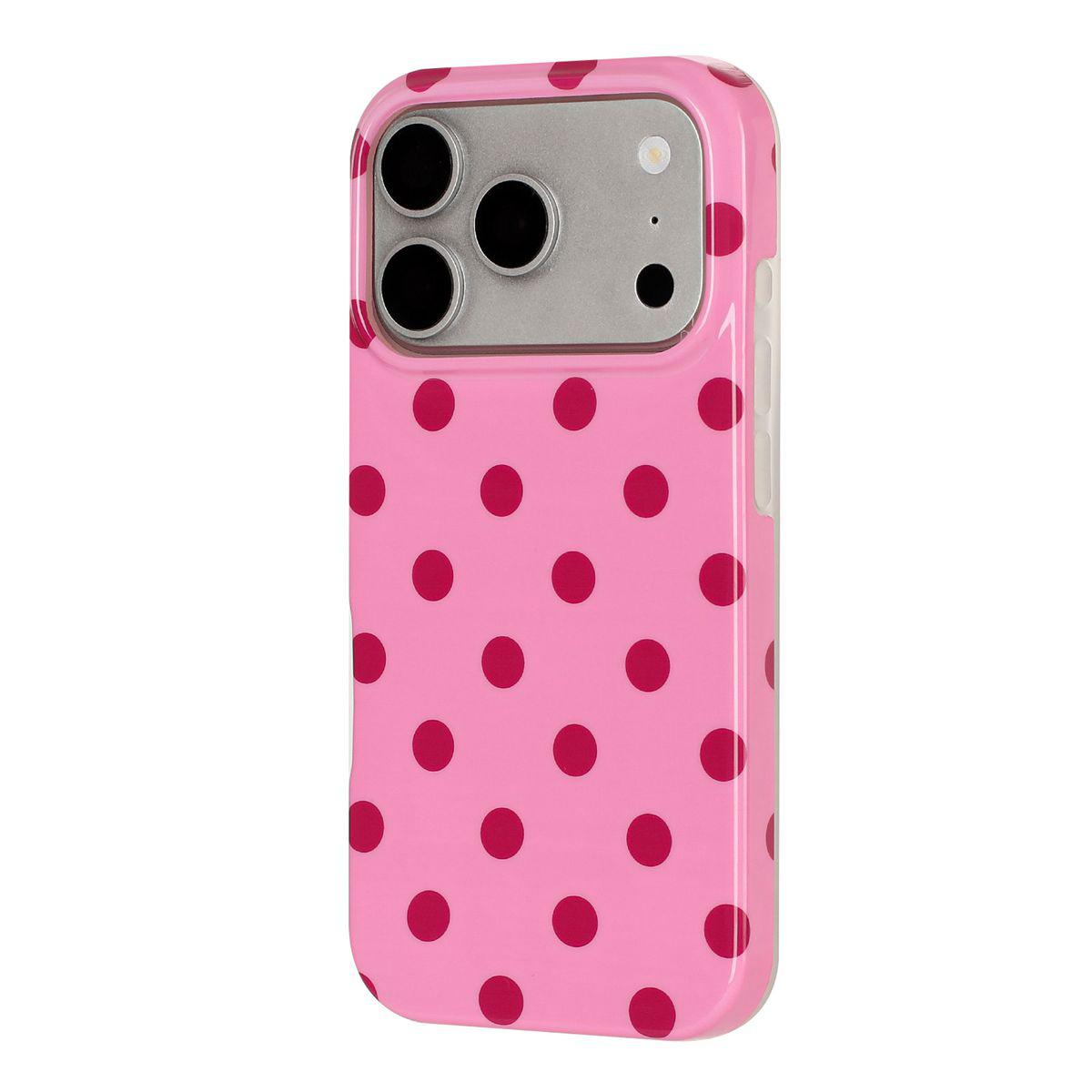 Compatible with iPhone 18 Pro Max Full Coverage IMD Printed Retro Large Dots Pattern TPU Phone Case - Pink