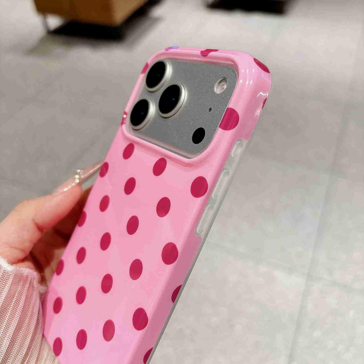 Compatible with iPhone 18 Pro Max Full Coverage IMD Printed Retro Large Dots Pattern TPU Phone Case - Pink