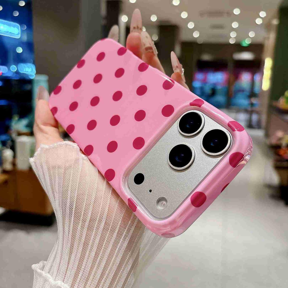 Compatible with iPhone 18 Pro Max Full Coverage IMD Printed Retro Large Dots Pattern TPU Phone Case - Pink