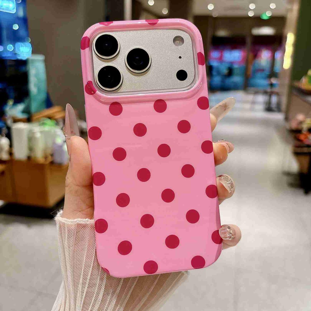 Compatible with iPhone 18 Pro Max Full Coverage IMD Printed Retro Large Dots Pattern TPU Phone Case - Pink