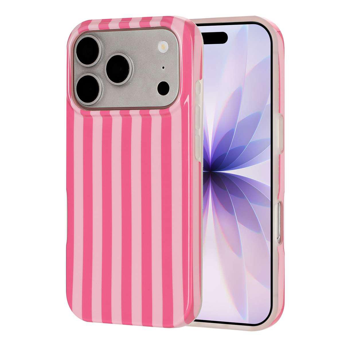 Compatible with iPhone 18 Pro Max Full Coverage IMD Printed Vertical Stripes TPU Phone Case - Pink