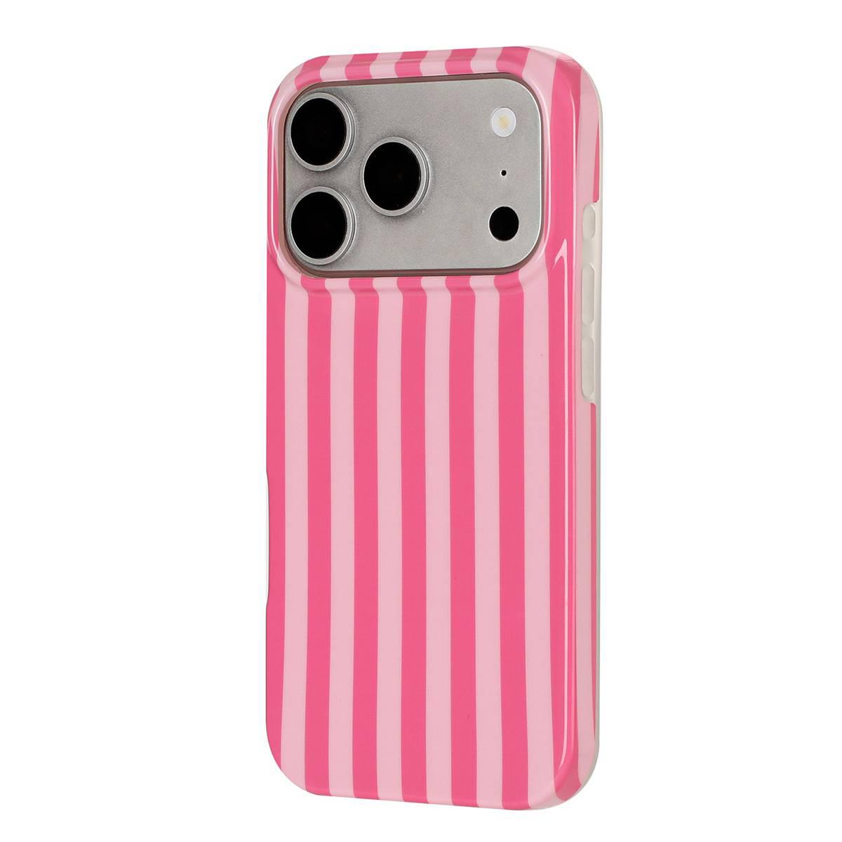 Compatible with iPhone 18 Pro Max Full Coverage IMD Printed Vertical Stripes TPU Phone Case - Pink