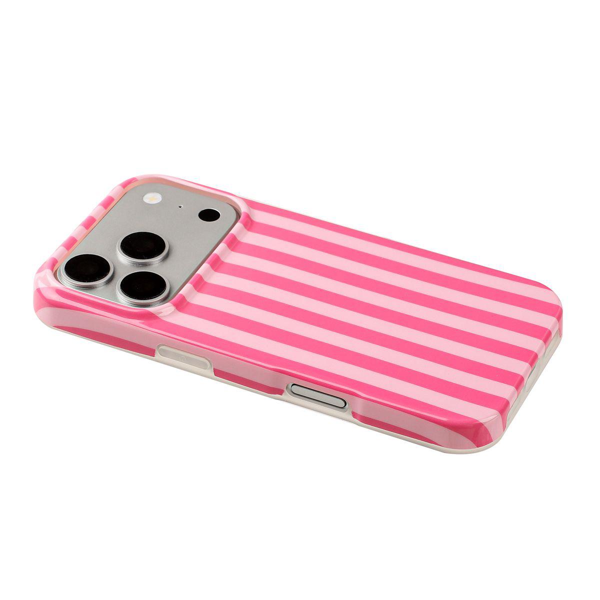 Compatible with iPhone 18 Pro Max Full Coverage IMD Printed Vertical Stripes TPU Phone Case - Pink