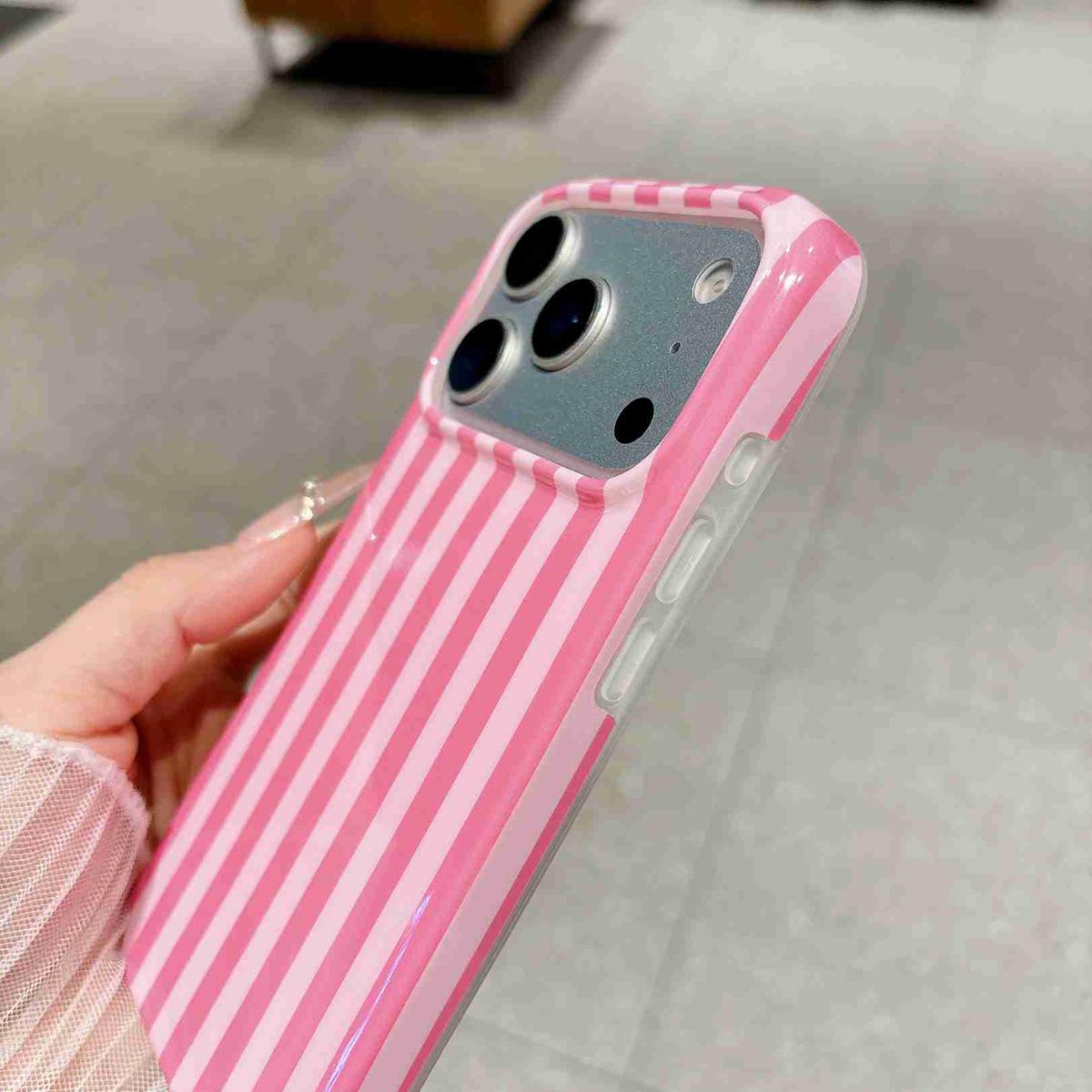 Compatible with iPhone 18 Pro Max Full Coverage IMD Printed Vertical Stripes TPU Phone Case - Pink