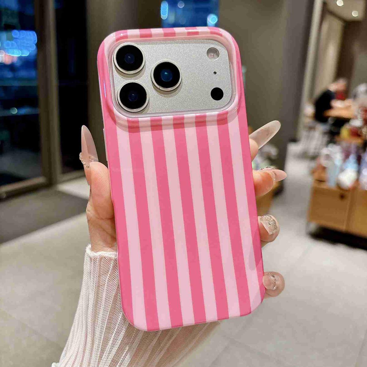 Compatible with iPhone 18 Pro Max Full Coverage IMD Printed Vertical Stripes TPU Phone Case - Pink