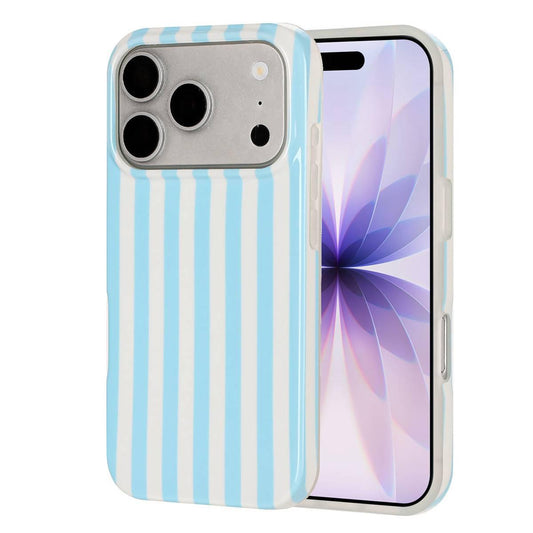 Compatible with iPhone 18 Pro Max Full Coverage IMD Printed Vertical Stripes TPU Phone Case - Blue