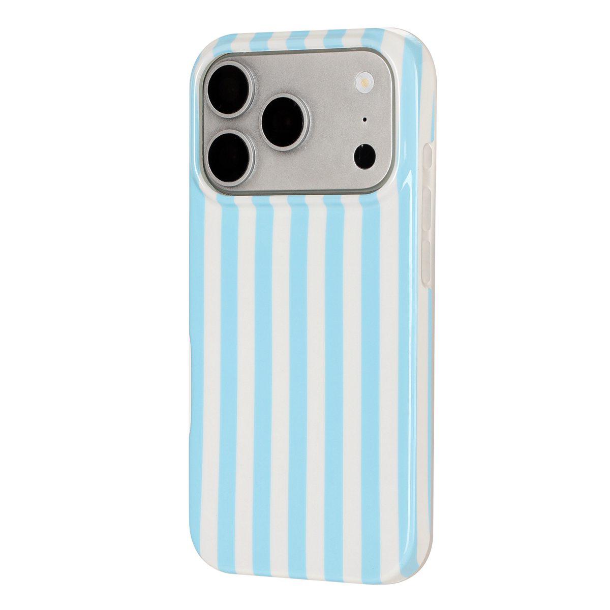 Compatible with iPhone 18 Pro Max Full Coverage IMD Printed Vertical Stripes TPU Phone Case - Blue