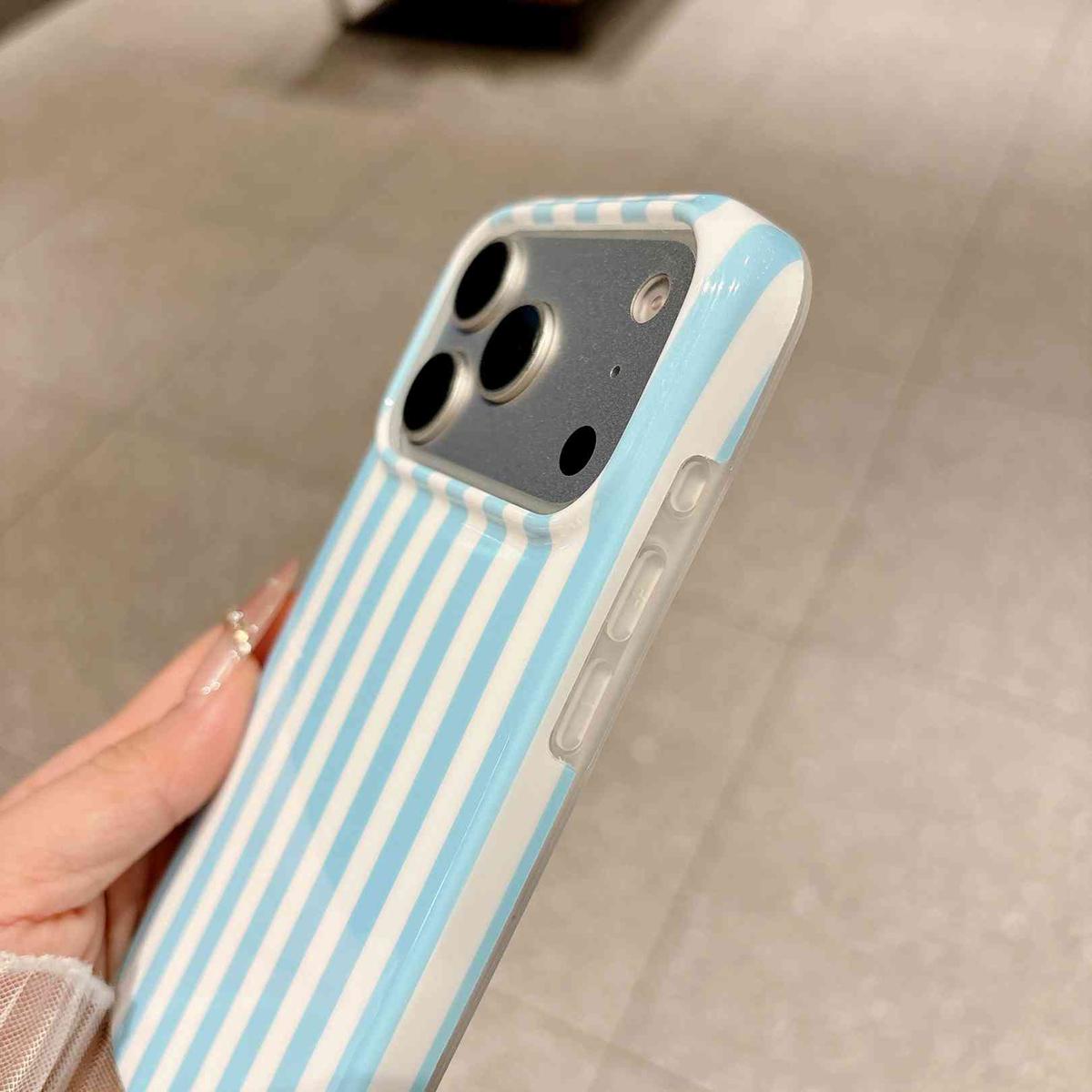 Compatible with iPhone 18 Pro Max Full Coverage IMD Printed Vertical Stripes TPU Phone Case - Blue