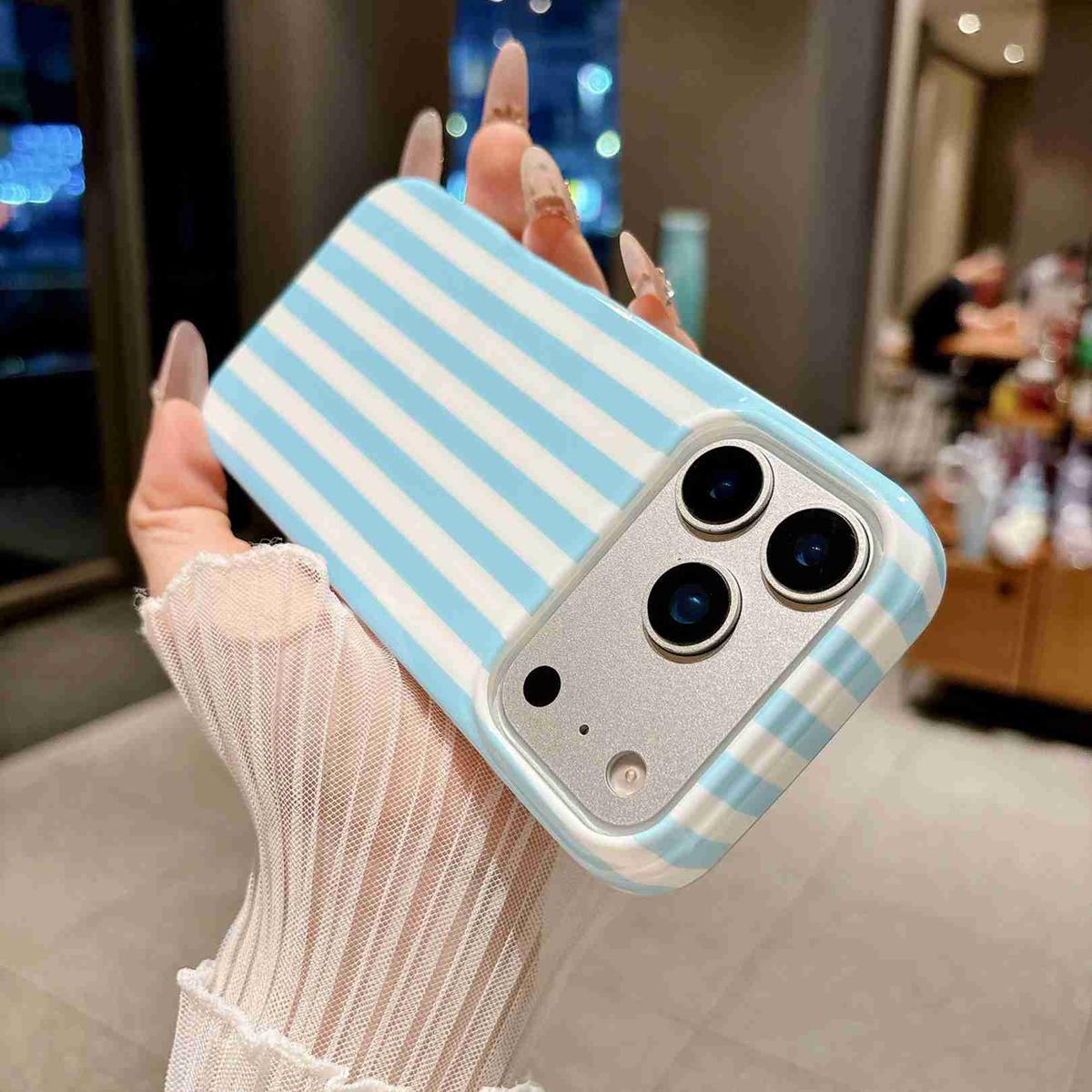 Compatible with iPhone 18 Pro Max Full Coverage IMD Printed Vertical Stripes TPU Phone Case - Blue