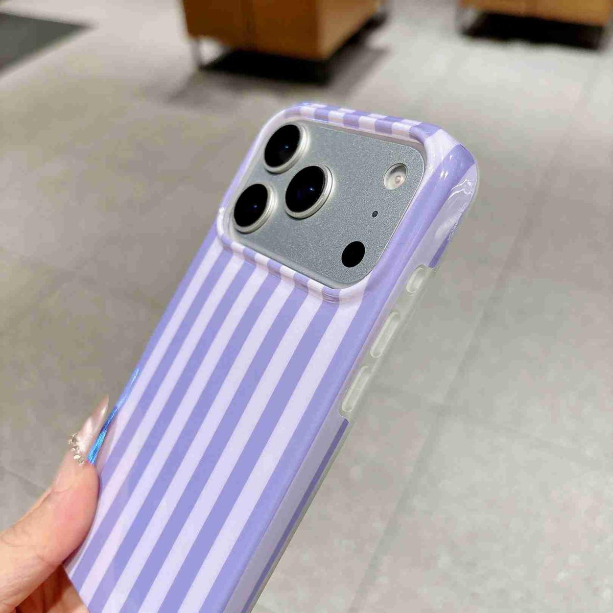 Compatible with iPhone 18 Pro Max Full Coverage IMD Printed Vertical Stripes TPU Phone Case - Purple