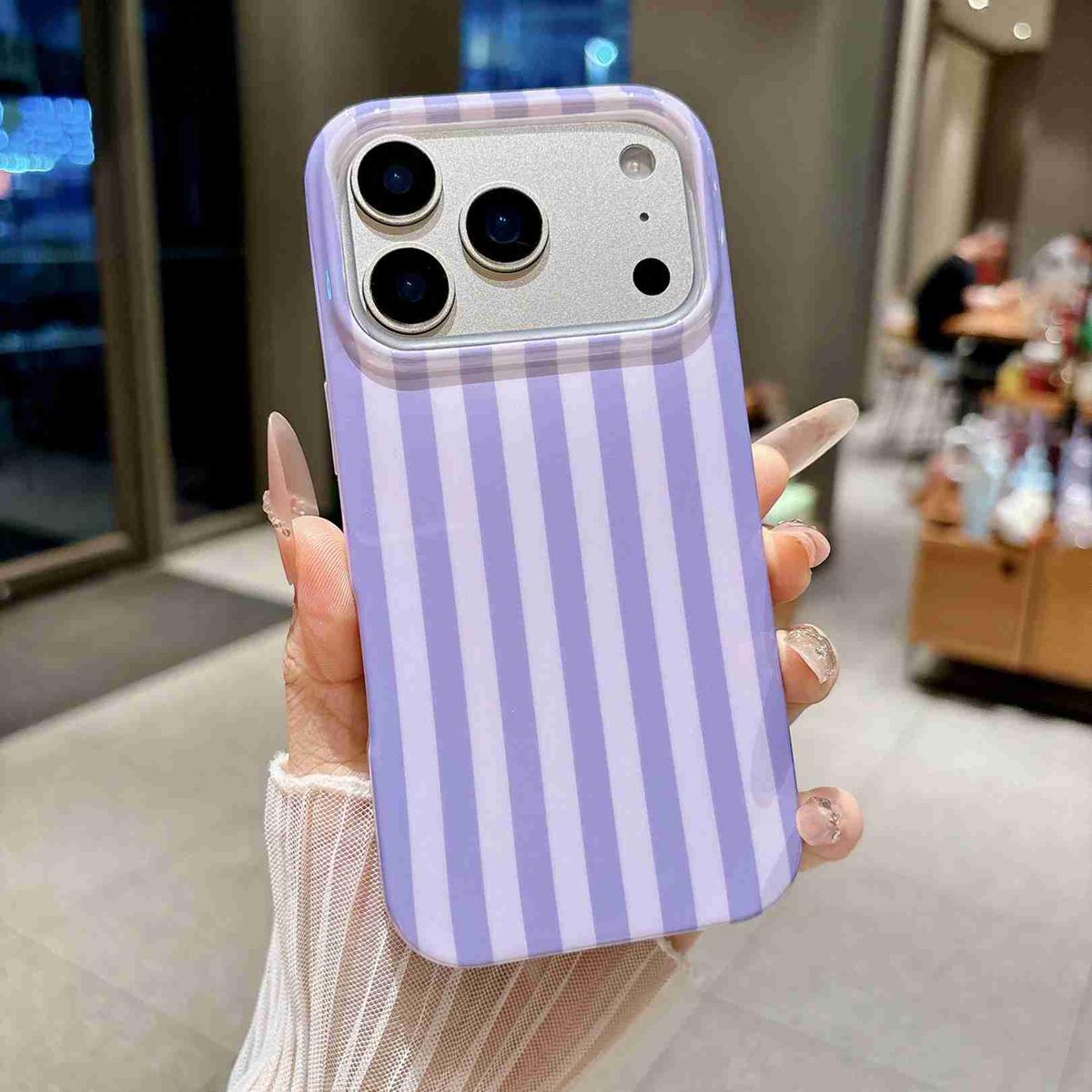 Compatible with iPhone 18 Pro Max Full Coverage IMD Printed Vertical Stripes TPU Phone Case - Purple