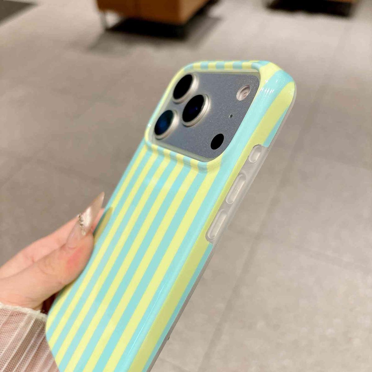 Compatible with iPhone 18 Pro Max Full Coverage IMD Printed Vertical Stripes TPU Phone Case - Yellow Green