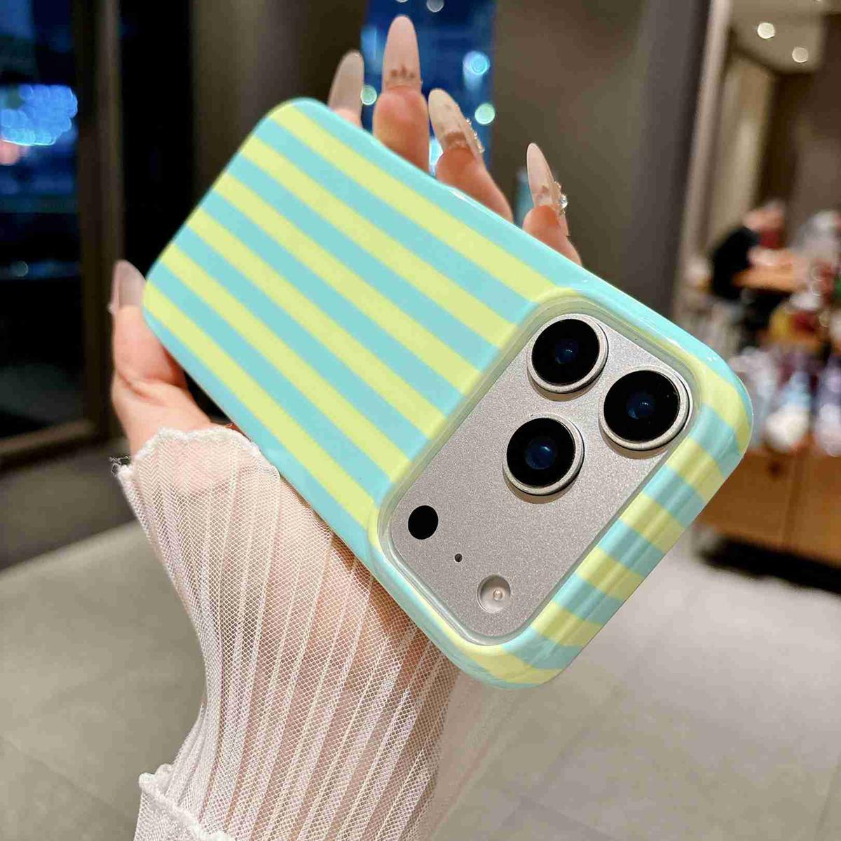 Compatible with iPhone 18 Pro Max Full Coverage IMD Printed Vertical Stripes TPU Phone Case - Yellow Green