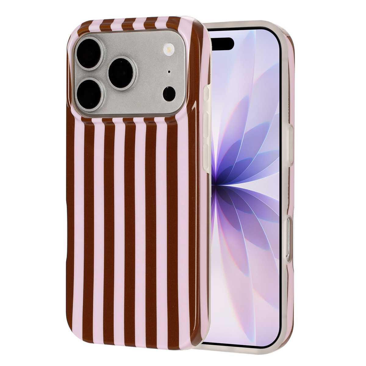 Compatible with iPhone 18 Pro Max Full Coverage IMD Printed Vertical Stripes TPU Phone Case - Coffee