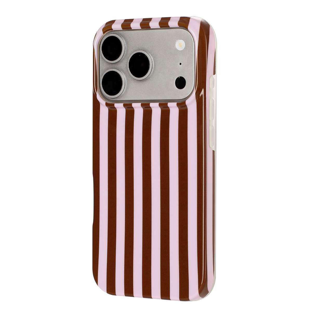 Compatible with iPhone 18 Pro Max Full Coverage IMD Printed Vertical Stripes TPU Phone Case - Coffee