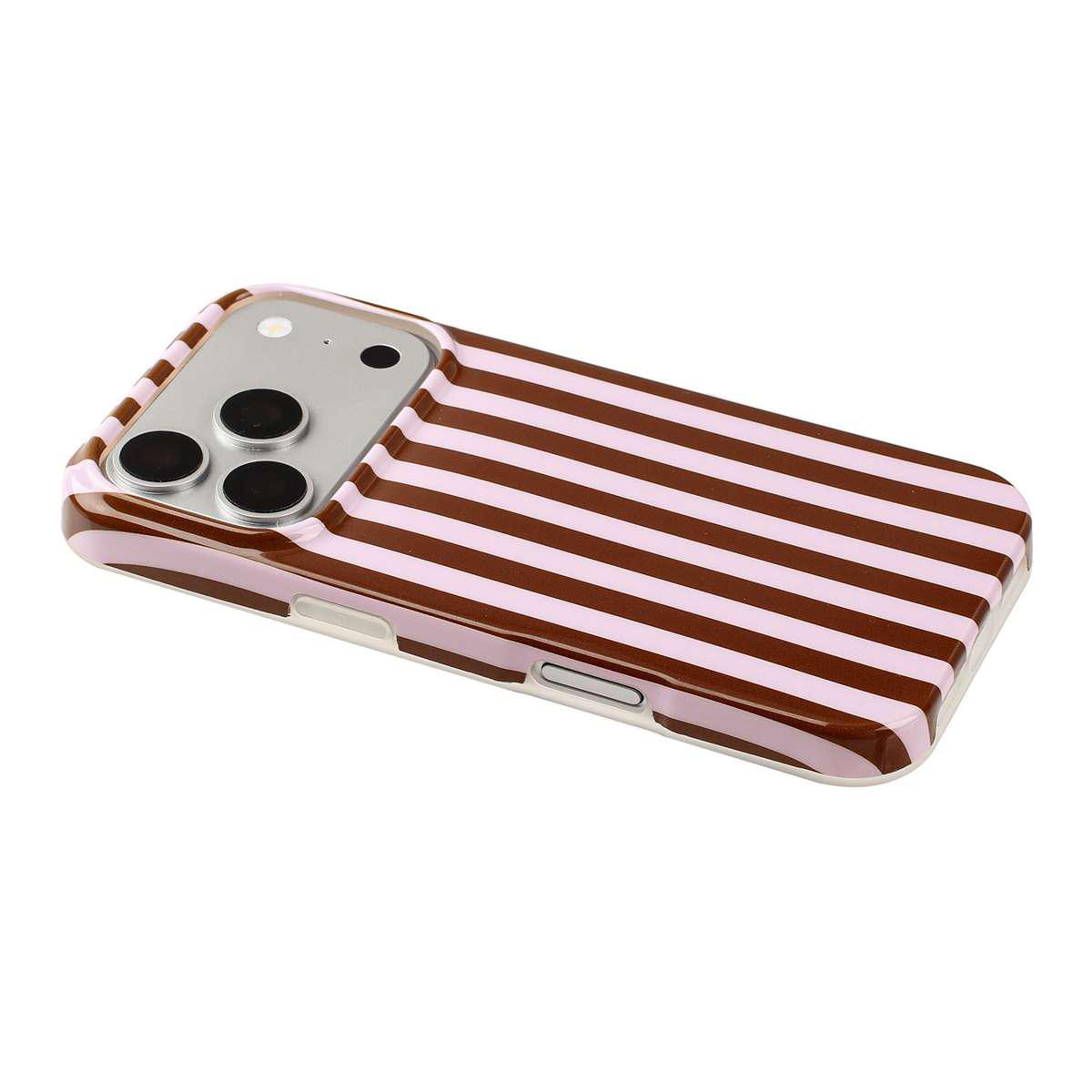 Compatible with iPhone 18 Pro Max Full Coverage IMD Printed Vertical Stripes TPU Phone Case - Coffee