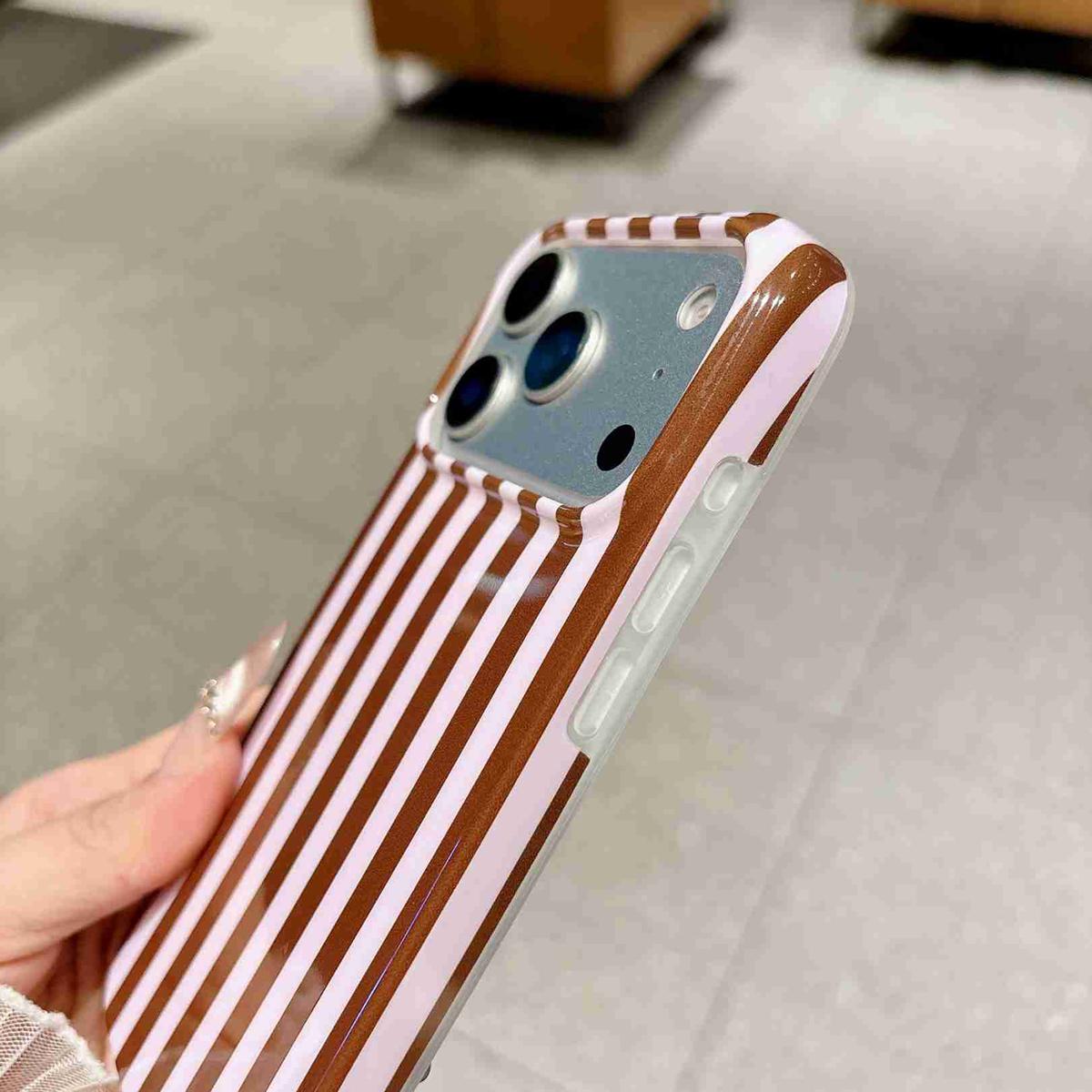 Compatible with iPhone 18 Pro Max Full Coverage IMD Printed Vertical Stripes TPU Phone Case - Coffee