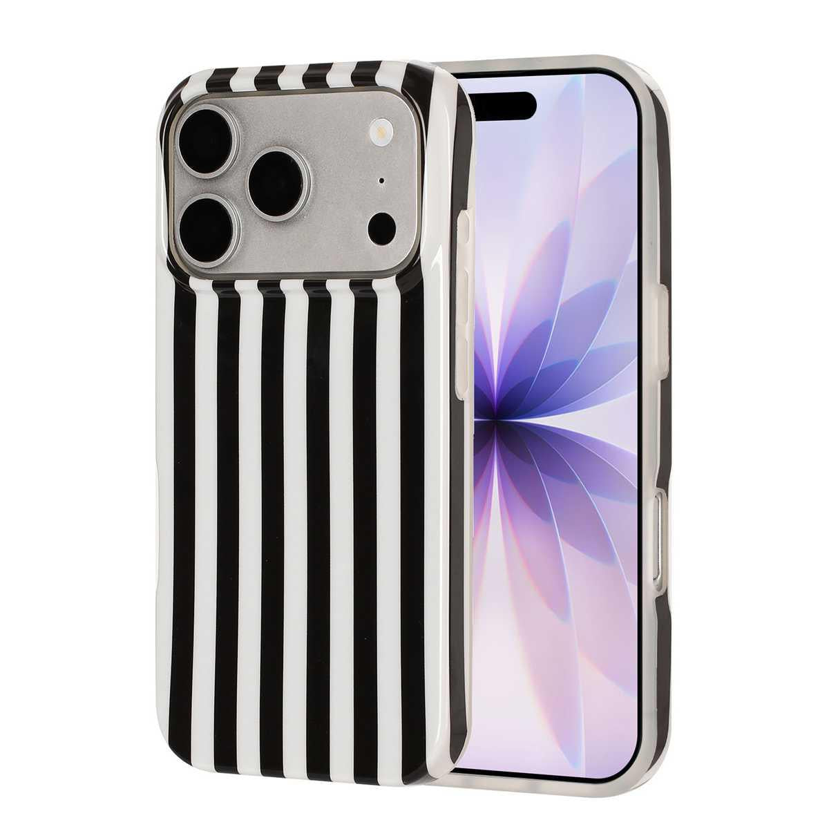 Compatible with iPhone 18 Pro Max Full Coverage IMD Printed Vertical Stripes TPU Phone Case - Black