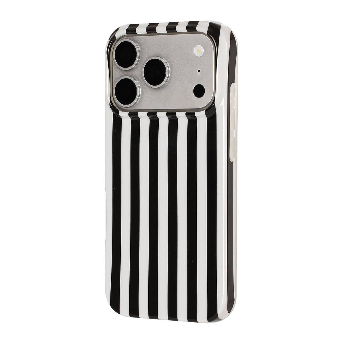 Compatible with iPhone 18 Pro Max Full Coverage IMD Printed Vertical Stripes TPU Phone Case - Black